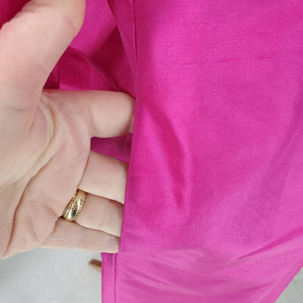 Talbots 100% silk sheath dress 6P Textured Fuschia Hot Pink Taffeta Shirt Dress - Picture 8 of 16